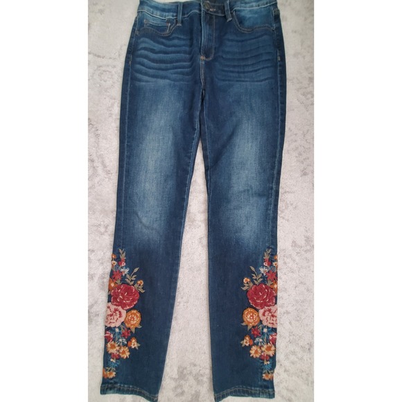 DRIFTWOOD Denim - Driftwood Floral Embroidered Skinny Jeans Medium Wash Denim Size 27 Boho